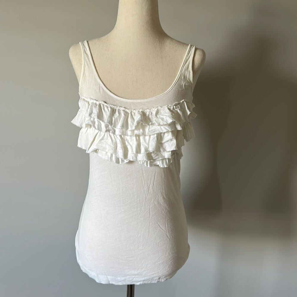 J Crew sz XS white ruffle front tank scoop neck